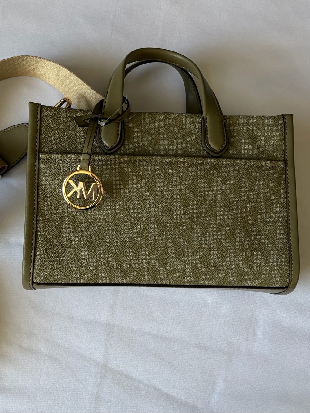 Michael Kors Olive Logo Small Satchel with Gold Charm